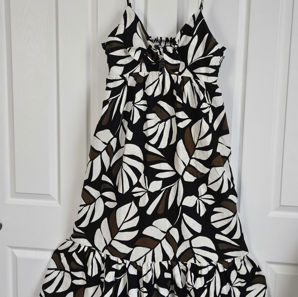 Women's Black Leaf-Print Spaghetti Strap Dress